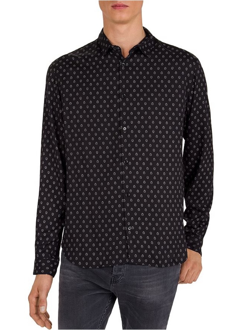 The Kooples Skull Print Slim-Fit Button-Up Shirt